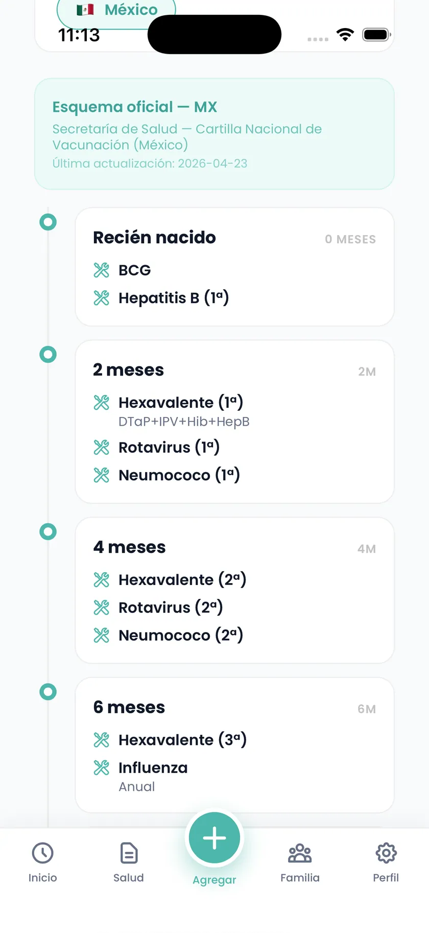 Calendario oficial de vacunación de México en beFamily, con las vacunas por edad